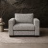 Ashford 1 Seater Couch in light grey textured upholstery with square arms and loose cushions