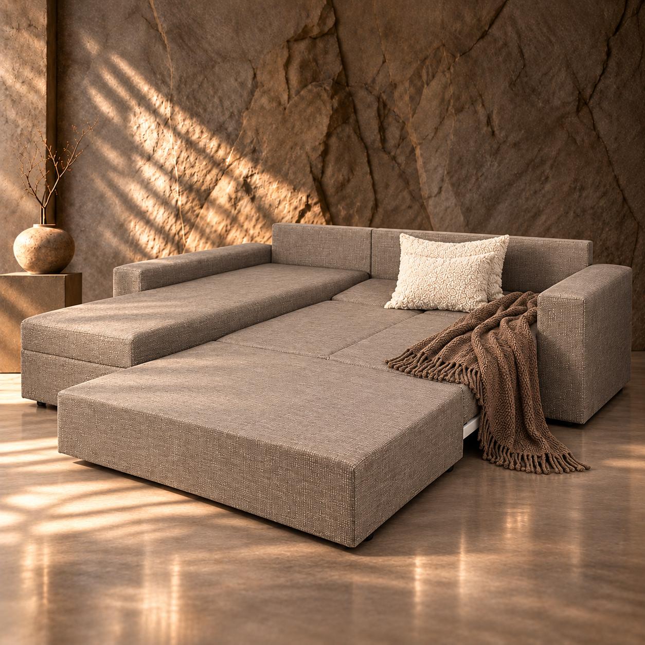 Chiara 2 Piece Daybed Sofa with Built-in Sleeper Couch Open View Chiara 2-Piece Daybed Sofa with Built-In Sleeper Couch Open View