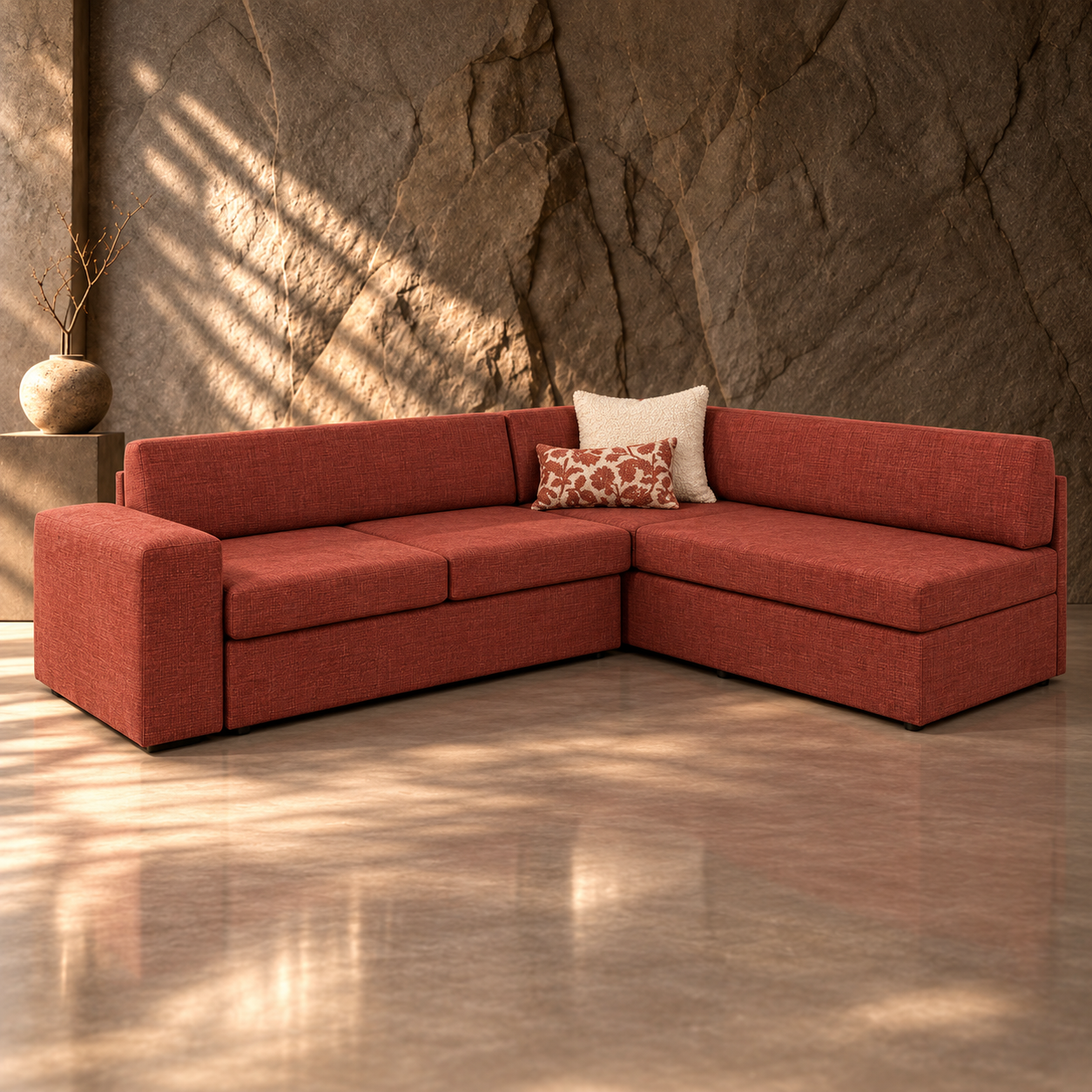 Chiara Piece Lounger with Built is Sleeper Couch in Terracotta Colour Chiara 2 Piece Lounger with Built-in Sleeper Couch in Terracotta Red