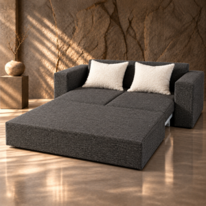 Chiara Sleeper Couch Double (130 cm) – Charcoal Grey open view