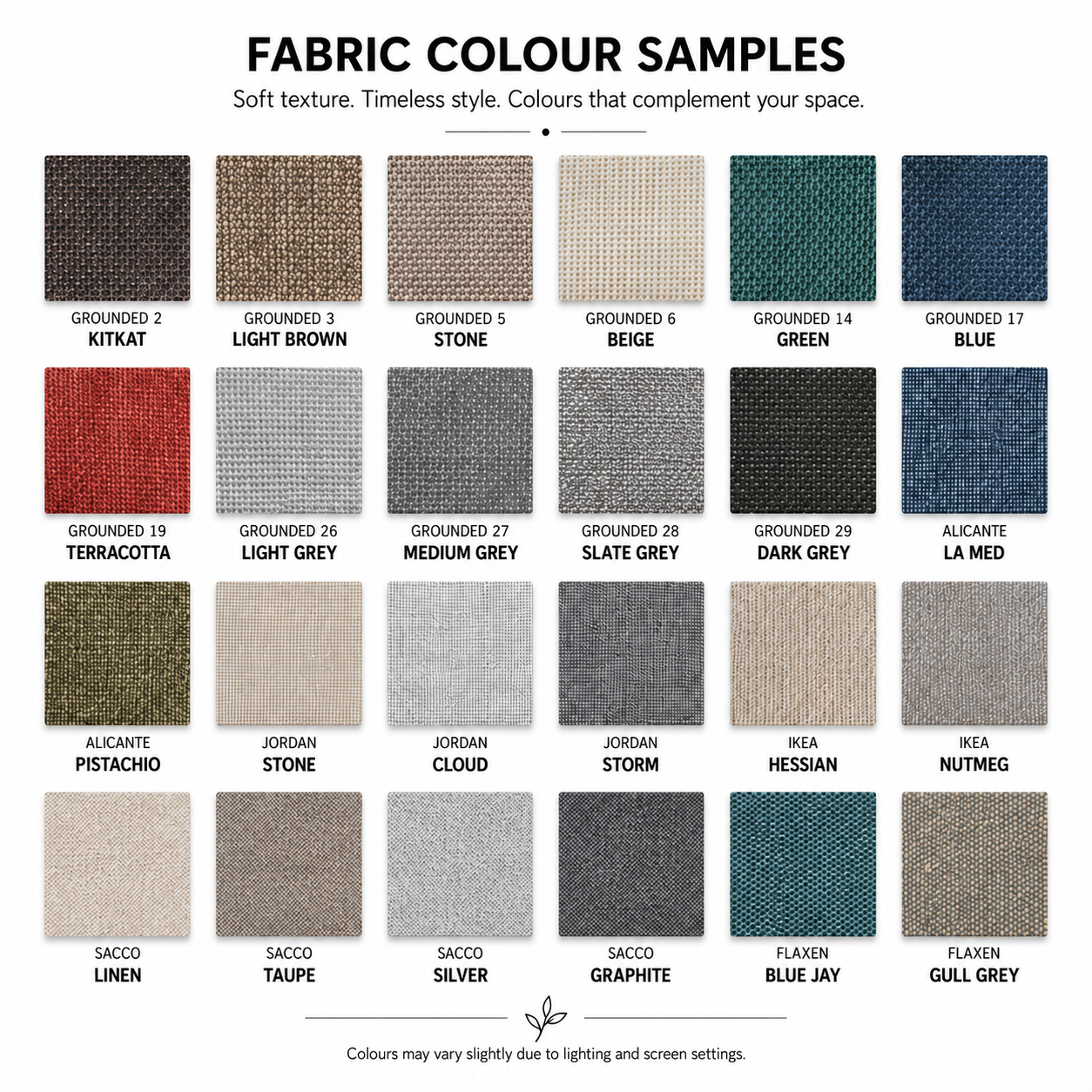 FABRIC COLOUR SWATCH FOR SLEEPER COUCHES