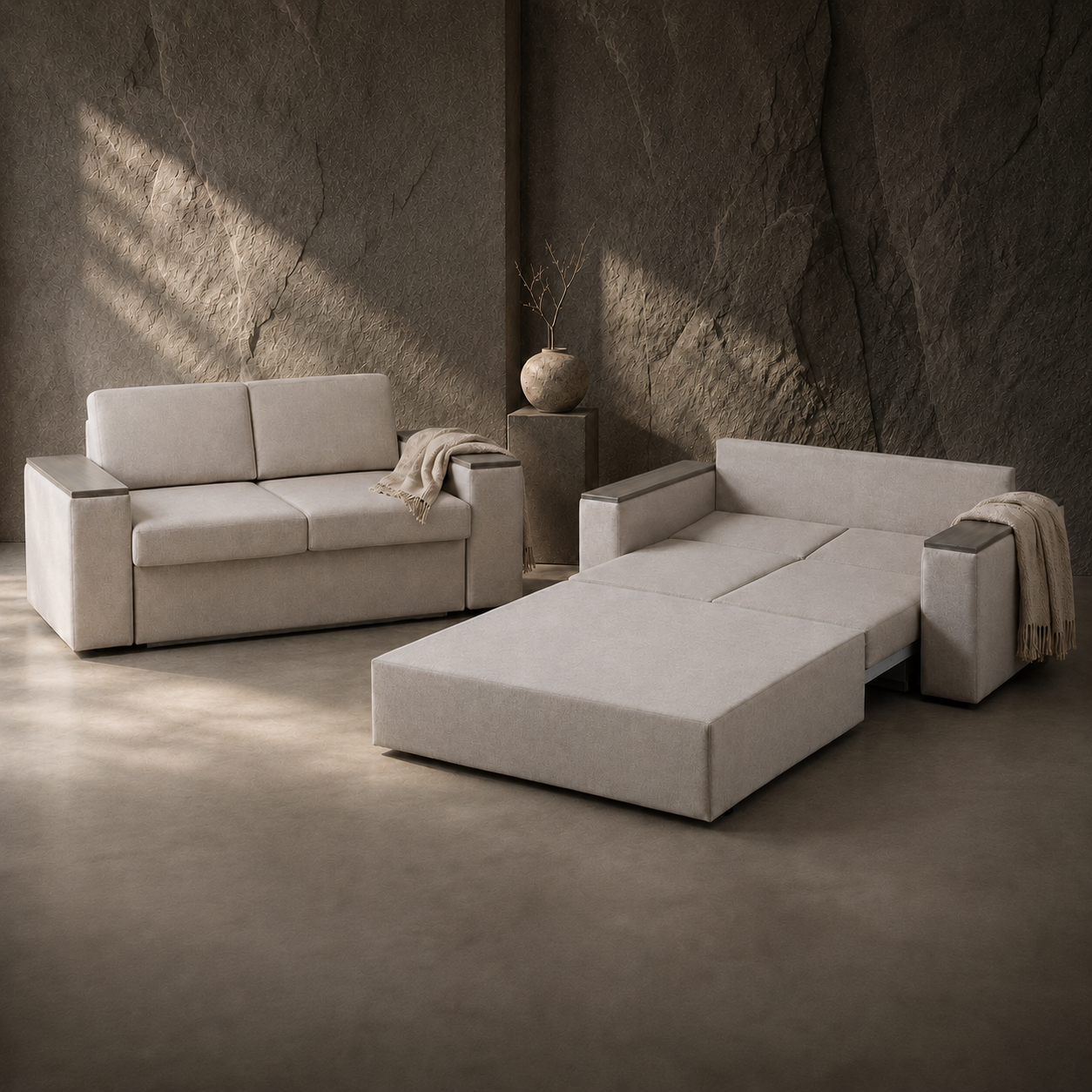 MOXI OPEN AND CLOSED VIEW Shop the Moxi Sleeper Couch, a stylish convertible sofa bed with a 1520mm x 1950mm sleeping surface, ideal for guest rooms and modern living spaces.