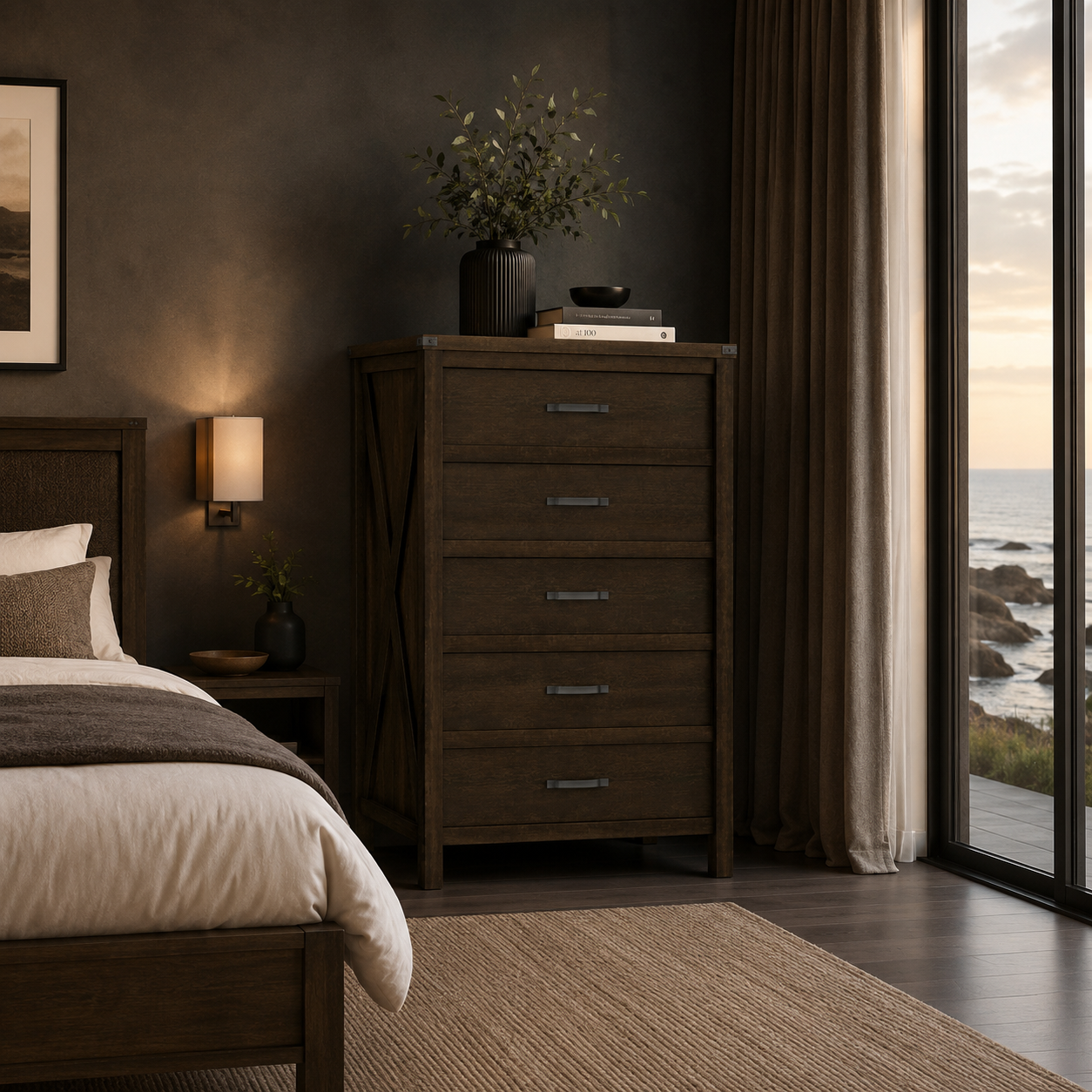 St James 5 Drawer Chest of Drawers Dark Oak