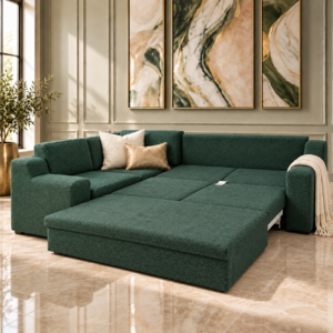 Volini L-Shaped Sleeper Couch – Green Open View