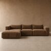 Brown corduroy custom modular couch with left corner, centre right corner and ottoman pieces