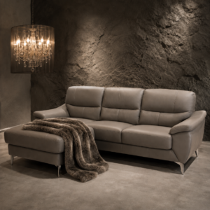 Velucci L-Shape Daybed Lounge Suite in Full Leather Grey