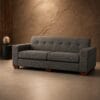 Madison 2 Division Couch in grey patterned fabric with button detailing, broad square arms, two seat cushions and wooden feet