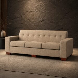 Madison 3 Division Couch in neutral beige woven fabric with button-detailed backrest
