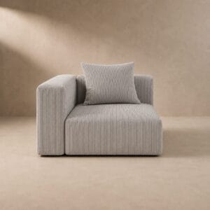 Modular Left Hand Side Corner Couch in Corduroy light grey fabric