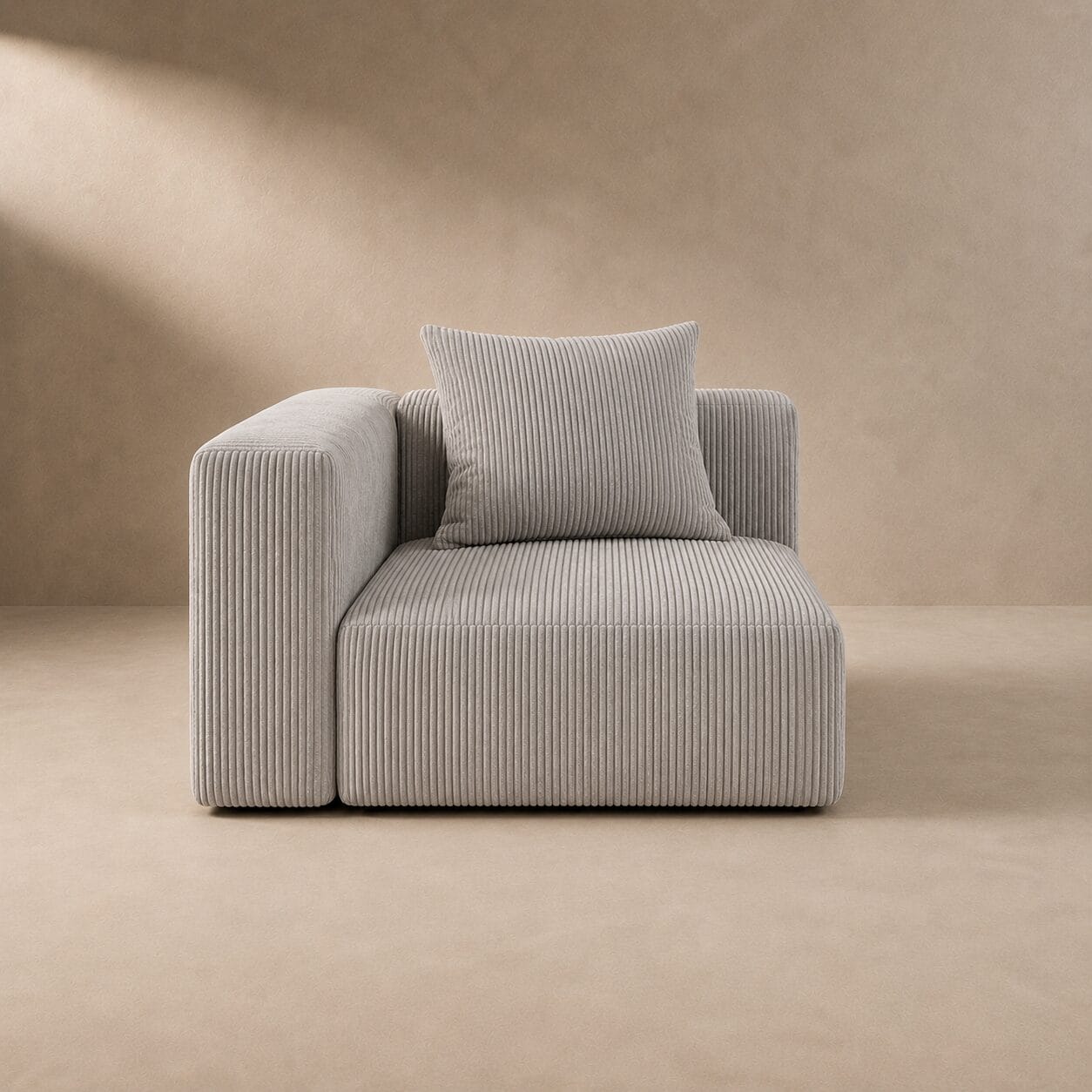 modula corner 1 Modular Left Hand Side Corner Couch in Corduroy light grey fabric
