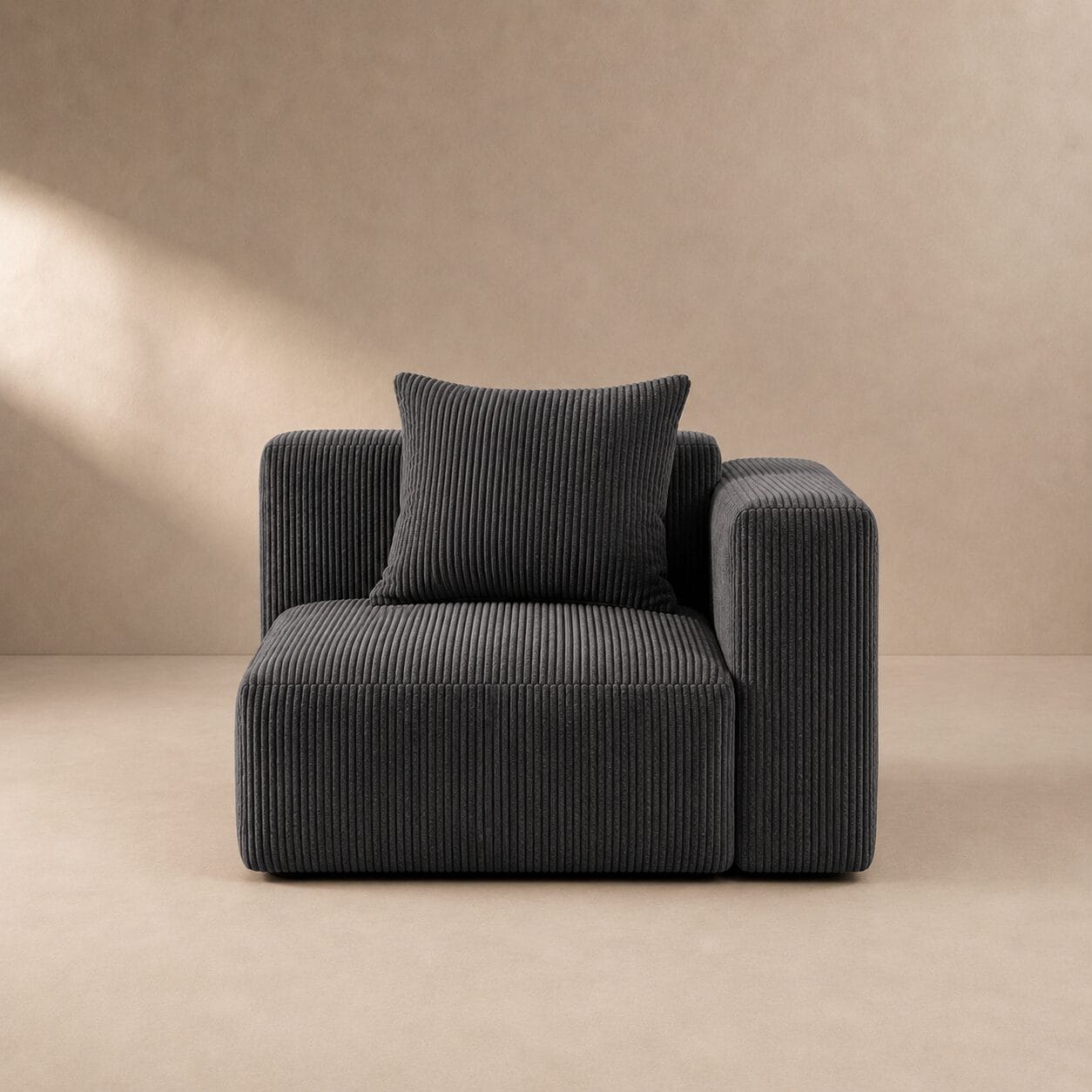 modular corner 2 right Dark Grey corduroy right hand side corner sectional couch