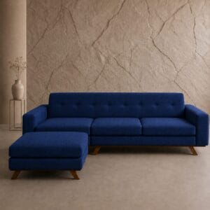 Monaco 3 Division Couch with matching ottoman in deep blue fabric