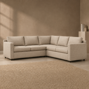 Ashford L-Shape Corner Lounge Suite in light beige textured woven fabric