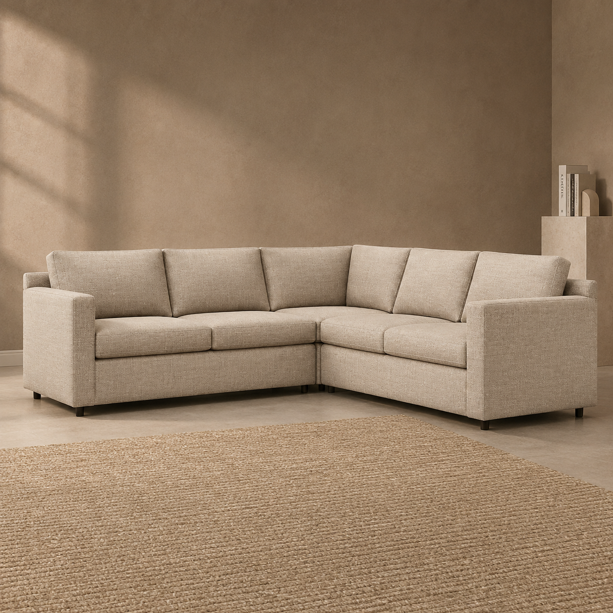 Ashford L-shape corner lounge suite Ashford L-Shape Corner Lounge Suite in light beige textured woven fabric