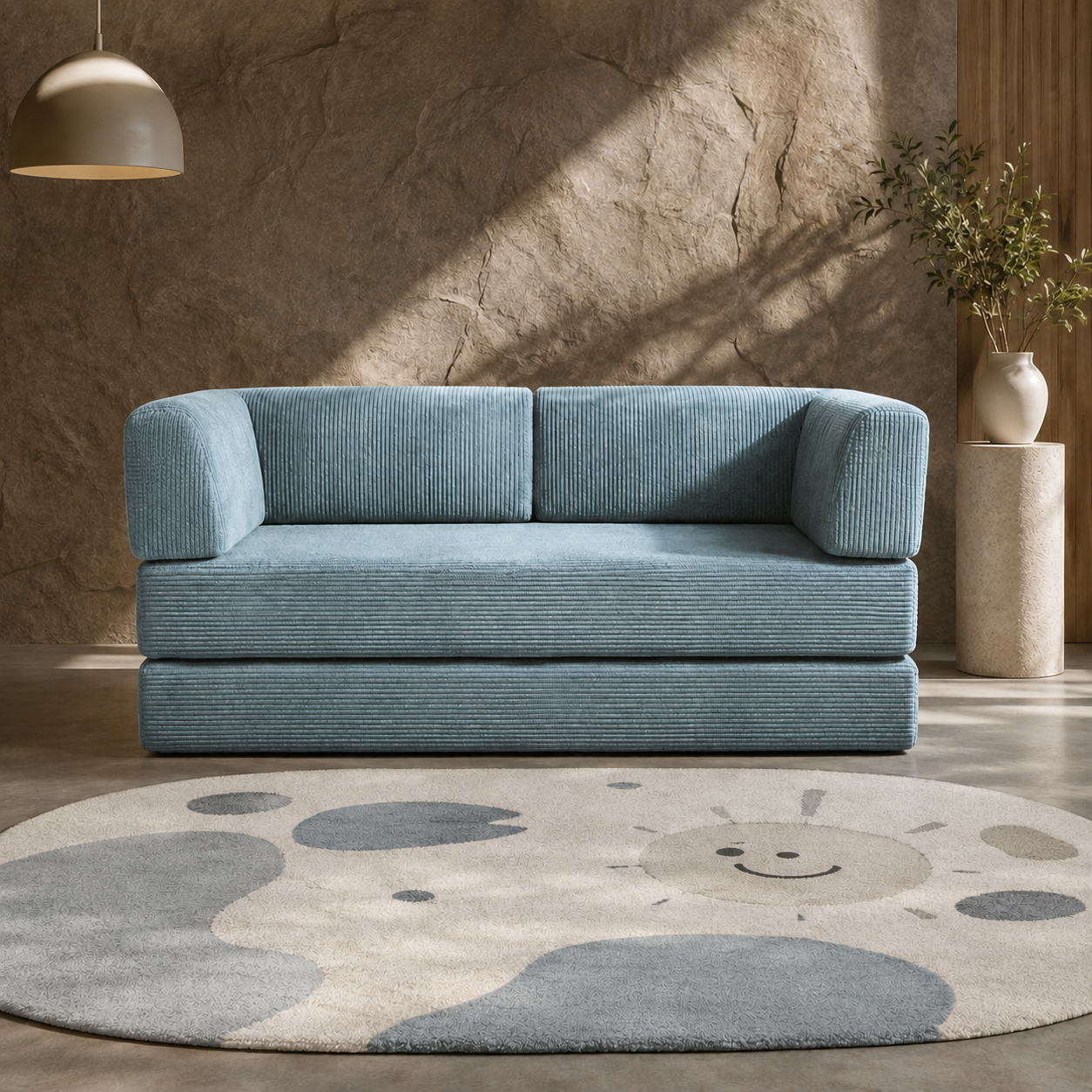 LUCA SLEEPER COUCH IN AIRFORCE BLUE CORDUROY FABRIC Luca Sleeper Couch in corduroy fabric