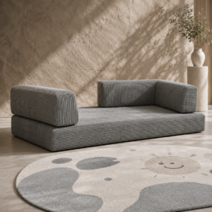 Luca Sleeper Couch in corduroy fabric in Gun Metal