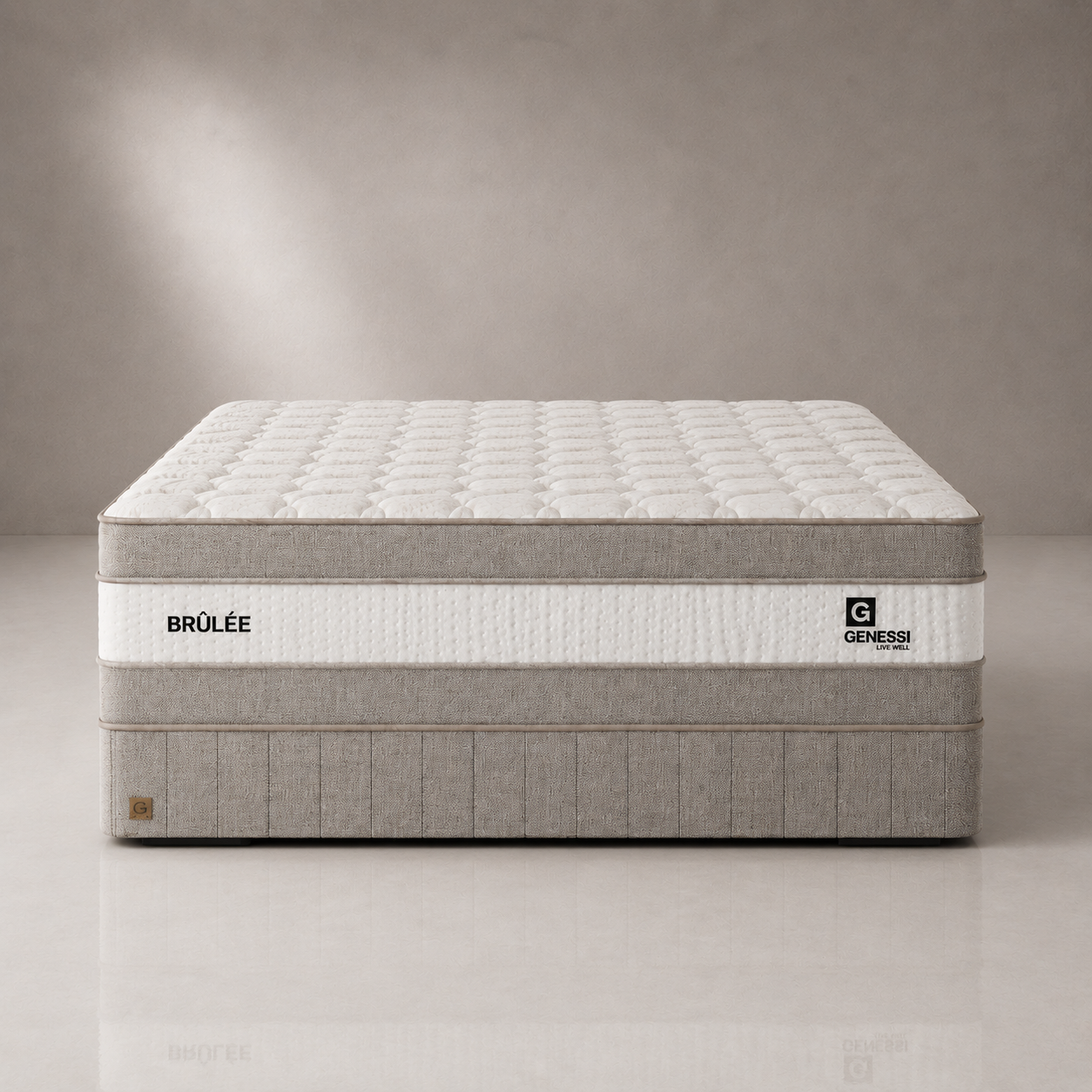 brulee front facing Genessi Brulee Bed Set – Pearl Collection mattress and base