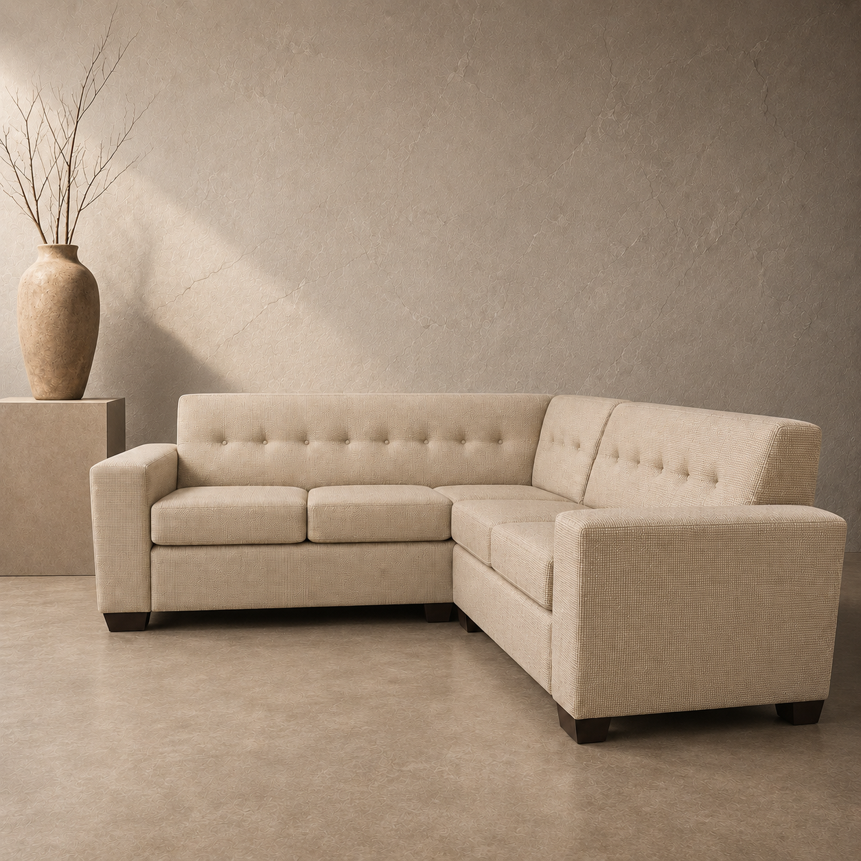 madison L-shape corner lounge suite.png 2 Madison L-Shape Corner Lounge Suite in light beige fabric