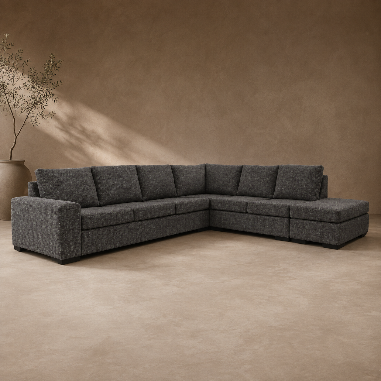 mia l-shape lounge suite Mia L-Shape Daybed Lounge Suite in dark grey fabric
