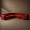 Red corduroy custom modular couch with left corner, centre and right corner pieces
