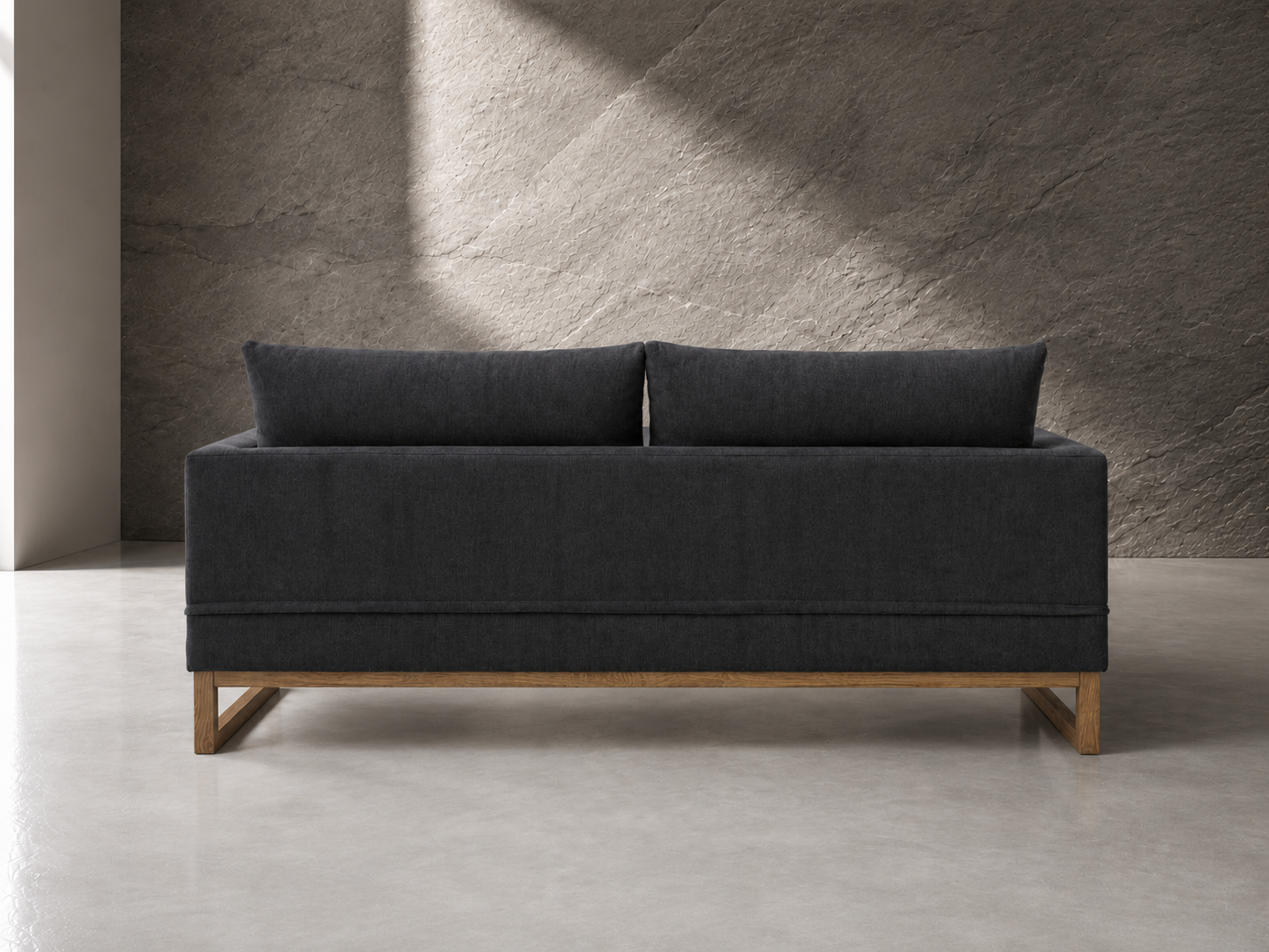 GIOVANNI SLEEPER COUCH BACK VIEW Giovanni Sleeper Couch open sleeper view in dark grey velvet