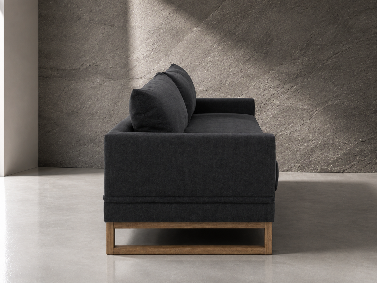 GIOVANNI SLEEPER COUCH SIDE VIEW Giovanni Sleeper Couch side view with timber base