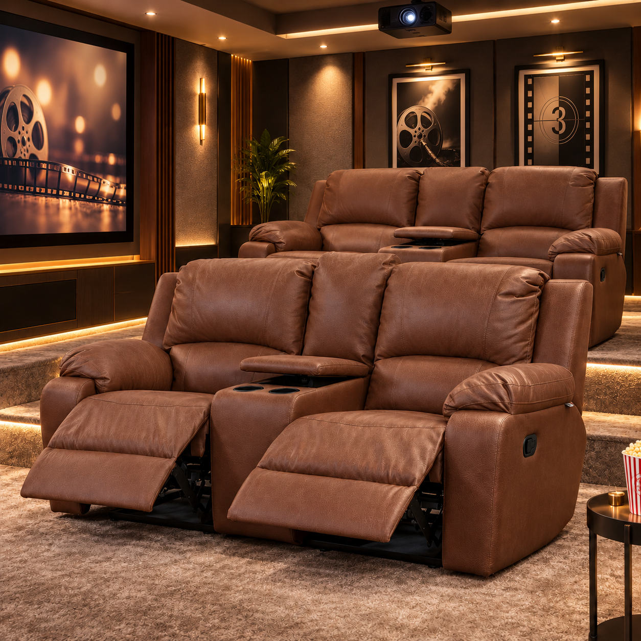 LEGACY 2 DIVISION 2ACTION CINEMA RECLINING SOFA Legacy 2 Division Cinema Recliner – Brown Leather Uppers